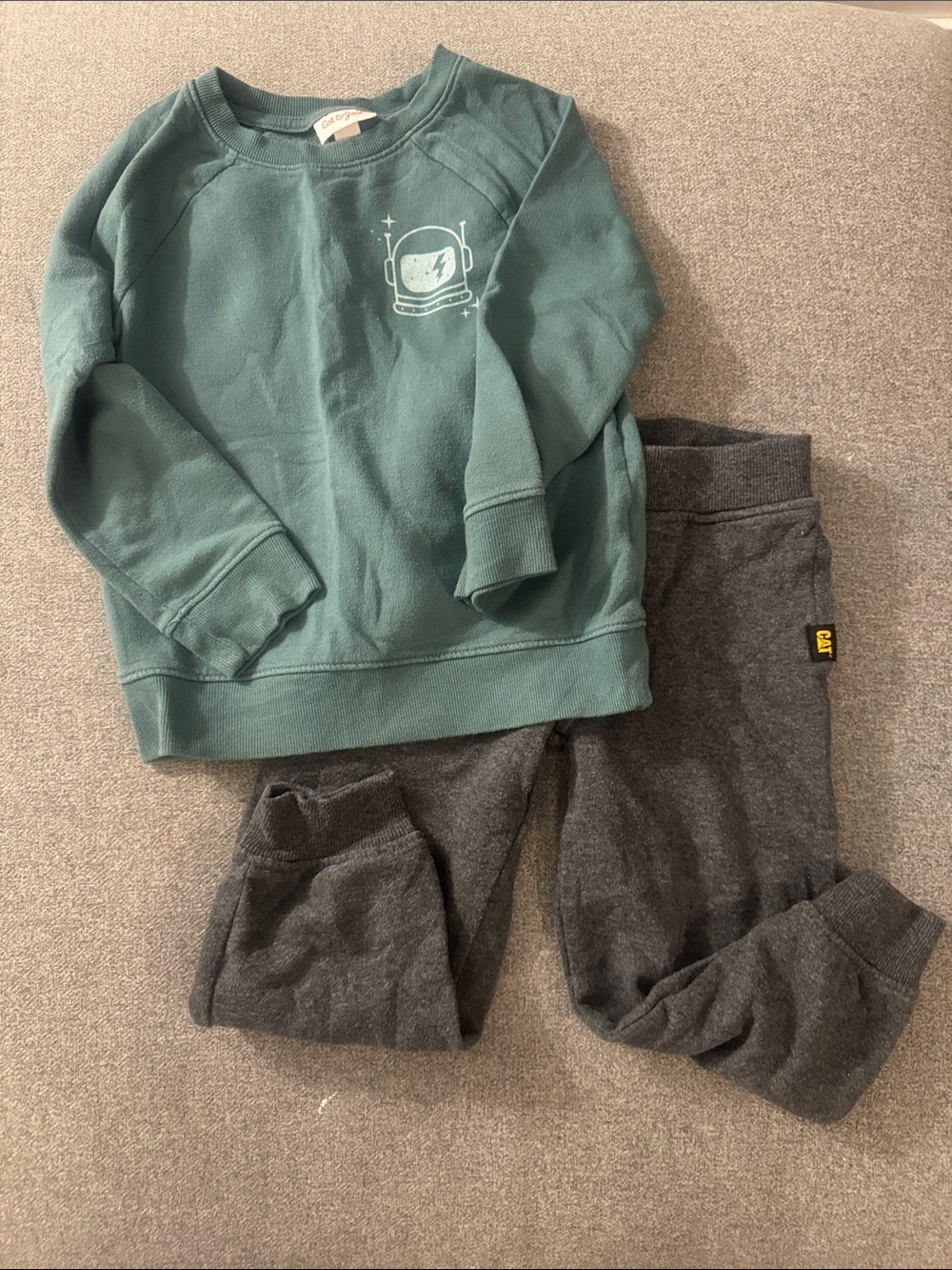 5/$15- Carter's Teal Space Helmet Sweatshirt with Charcoal Joggers